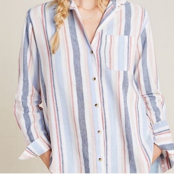 Anthropologie Maeve Multi Chatham Colored Striped Button Down Shirt Sz Small - Picture 2 of 8